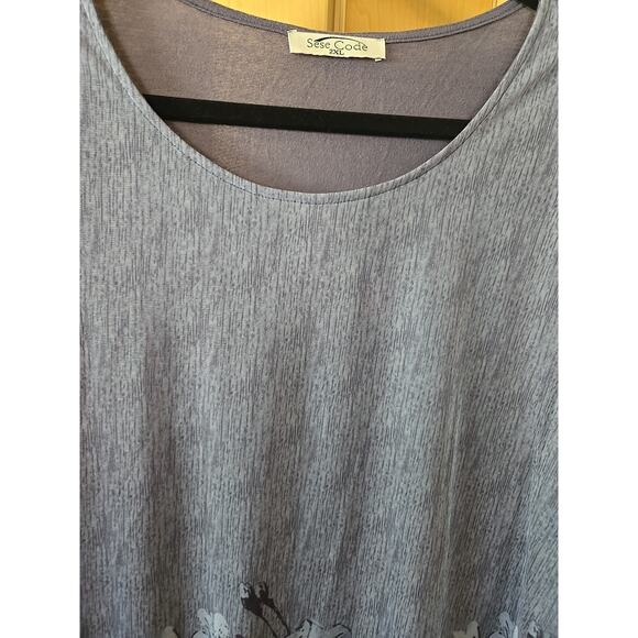 Sese Code Blouse Tunic Top Women 2XL Sheer Sleeve Round Neck Casual Comfort Gray - Picture 4 of 10